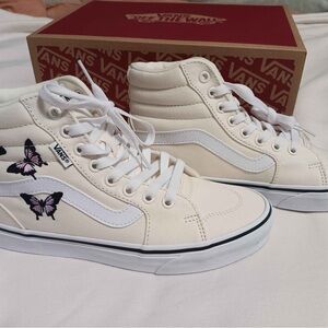 Vans Cream High-Tops with Butterfly Accents
